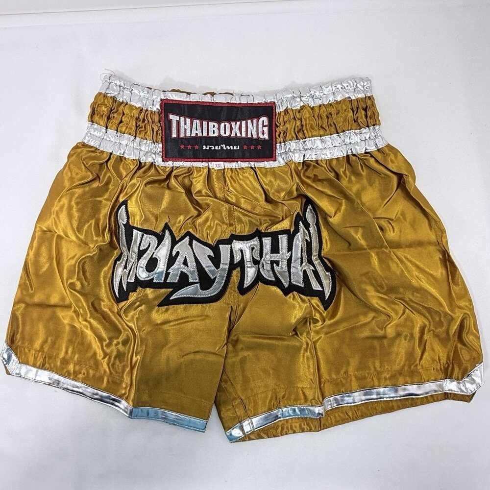 Muay Thai Boxing Shorts Men Size XXL MMA Gold Embroidery Martial Arts Kickboxing